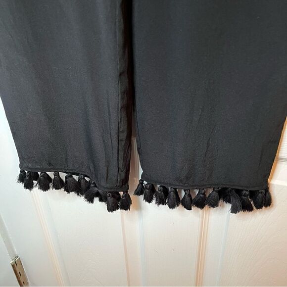 Club Monaco Tassel Trim Wide Leg Silk Ankle Pants Black 2 - Picture 3 of 5